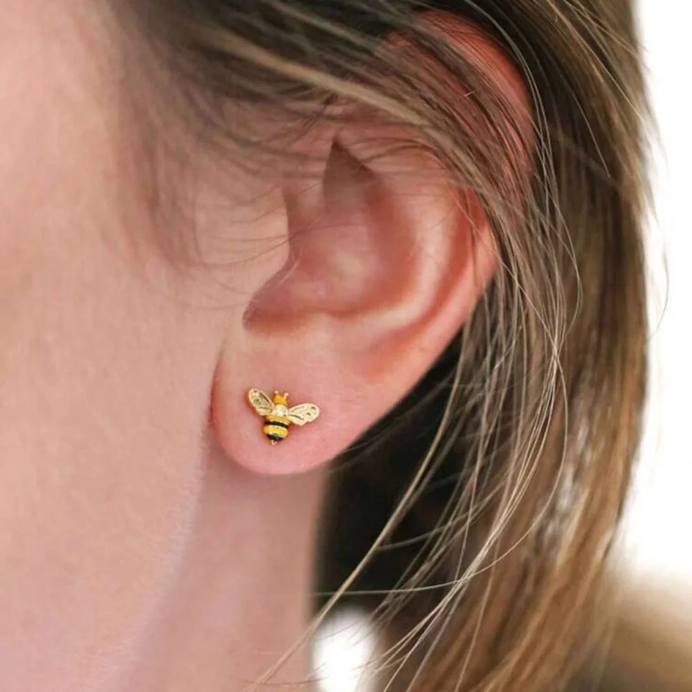 Gold and Yellow Bee Flower Earrings - Picture 2 of 3